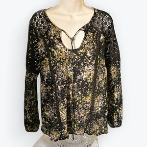 Whimsigoth Dark Fairycore Lace Inset Keyhole Floral Top by Jessica Simpson ~ M
